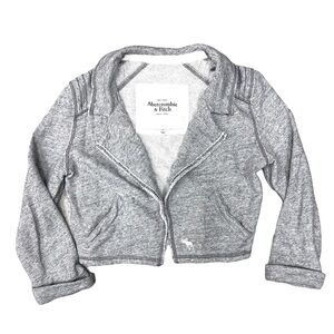 Abercrombie & Fitch Gray Copped Sweatshirt Moto Jacket Large Jersey Knit y2k